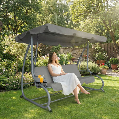 11493B • Kerti hintaágy - 200 x 120 x 164 cm - szürke - pohártartóval