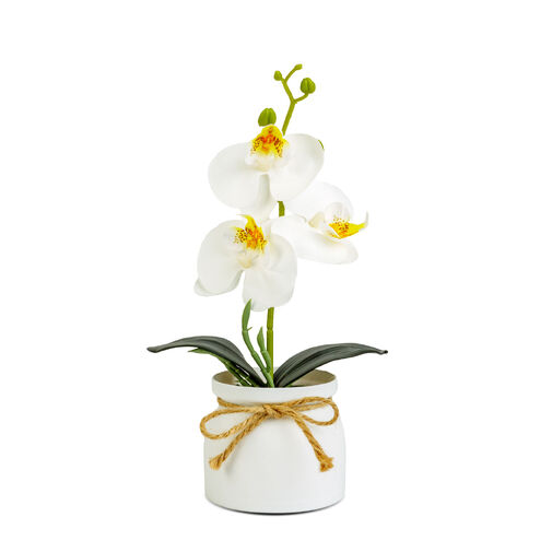 11889B • Műnövény dekoráció - orchidea - fehér - 20 x 9 cm