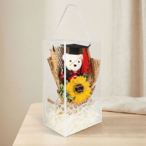 11972 • Műnövény dekoráció - napraforgó, macival - 26 x 10,5 x 14 cm