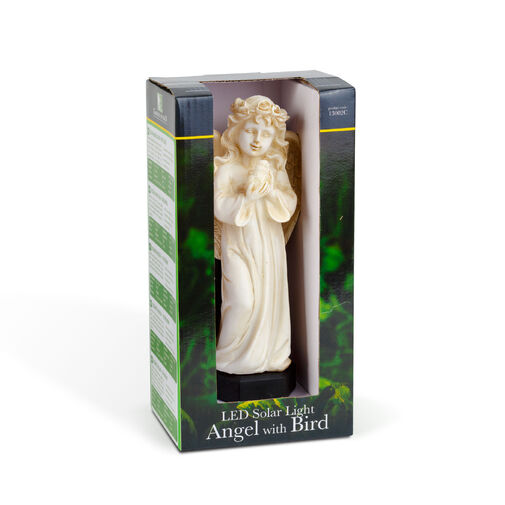 13002C • Szolár angyalka - madárral - 1 melegfehér LED - műgyanta - 48 x 11 x 6,5 cm