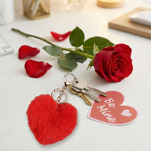 56101 • Kulcstartó - szív alakú - plüss, piros - 13 x 10 cm