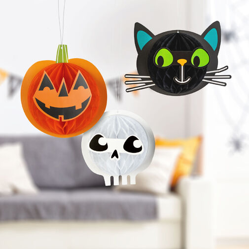56584 • Halloween-i dekoráció - lampion szett - tök, macska, koponya - papír - 20 cm - 3 db / csomag