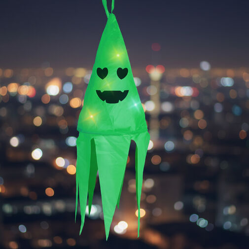 56598B • Halloween-i világító dekoráció - szellem - zöld - 10 színes LED - akasztható - 2 x 2032 - 75x20 cm