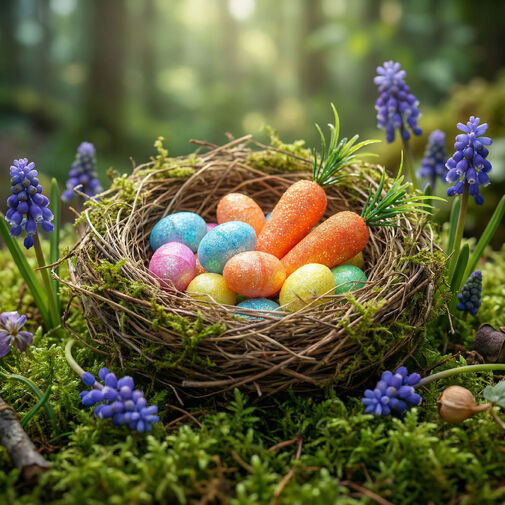 57951 • Húsvéti dekoráció - szivacs - csillámos - tojás, répa - 36 db / csomag