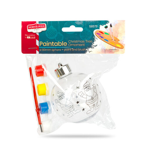 58573 • Kifesthető karácsonyfa dísz - gömb + festék és ecset - 80 mm