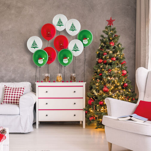 58754B • Lufi szett - piros, fehér, zöld, karácsonyi motívumokkal - 10 db / csomag