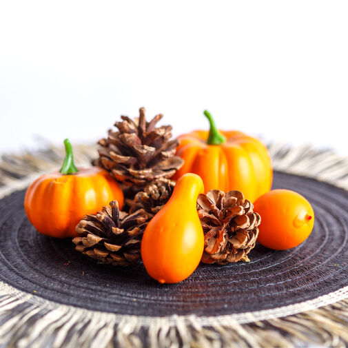 59004 • Őszi dekoráció - tök és toboz szett - 9 részes - 5-7 cm