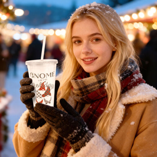 59710 • Karácsonyi pohár - szívószállal, tetővel - 473 ml - műanyag