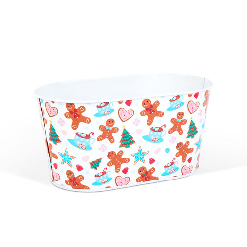 59722A • Karácsonyi fém kosár - mézeskalács mintás - 19 x 11,5 x 9,5 cm