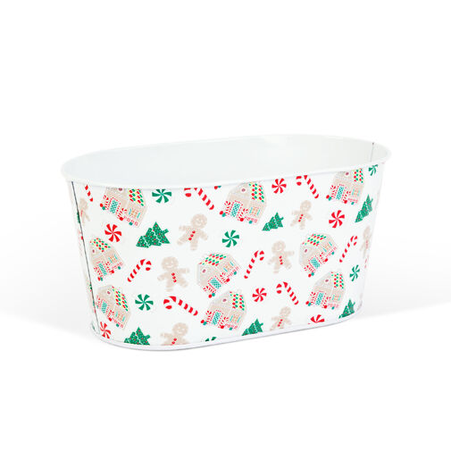 59722B • Karácsonyi fém kosár - házikó mintás - 19 x 11,5 x 9,5 cm