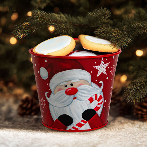 59724A • Karácsonyi dekoráció - fém kaspó, vödör - Mikulás - 13 x 11 cm