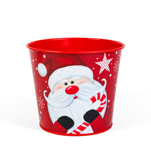 59724A • Karácsonyi dekoráció - fém kaspó, vödör - Mikulás - 13 x 11 cm