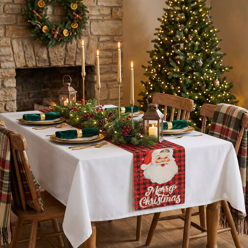 59732A • Karácsonyi dekoráció - asztalterítő futó - Mikulás - 183 x 33 cm