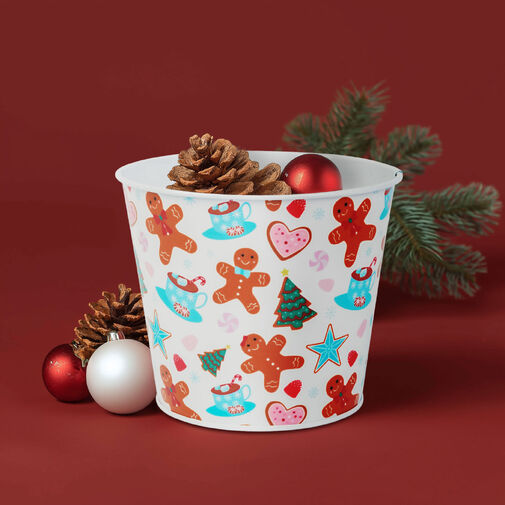 59733A • Karácsonyi dekoráció - fém kaspó, vödör - mézeskalács - 13 x 11 cm