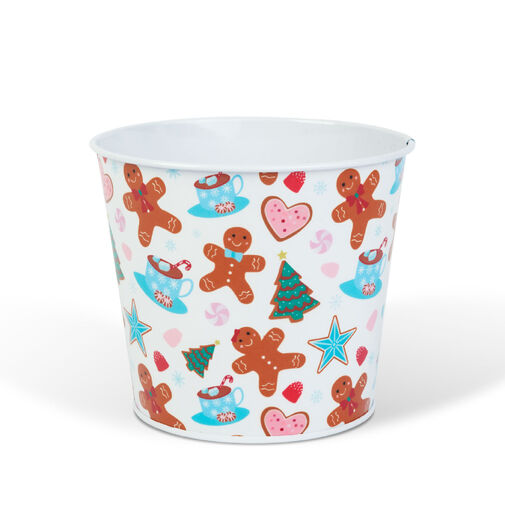 59733A • Karácsonyi dekoráció - fém kaspó, vödör - mézeskalács - 13 x 11 cm