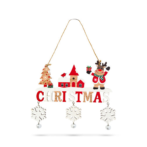 59742 • Karácsonyi dekoráció - akasztható - fa - csengettyűvel - 23 x 20 cm - 2 féle