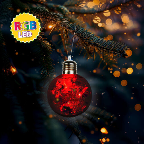 59747B • Karácsonyi LED-es gömb - RGB LED - átlátszó - műanyag - 8 cm - 3 x LR44