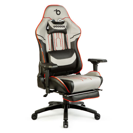 BMD1118B • Gamer szék párnával - szürke/fekete/piros- 84 x 52 / 48 x 50 cm