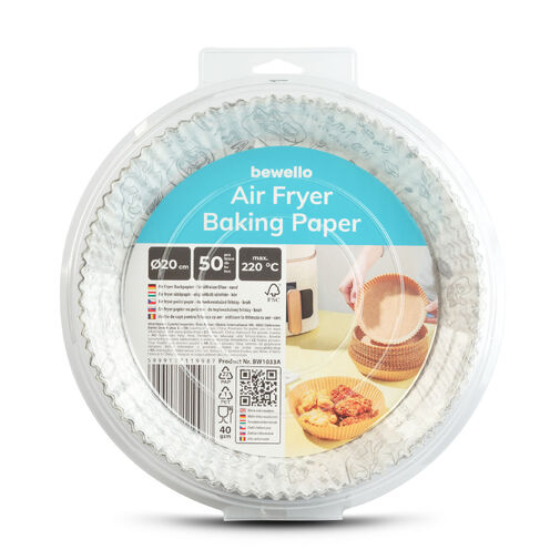 BW1033A • Air fryer sütőpapír - olaj nélküli sütőhöz - mintás, kör - 20 cm - 50 db / csomag
