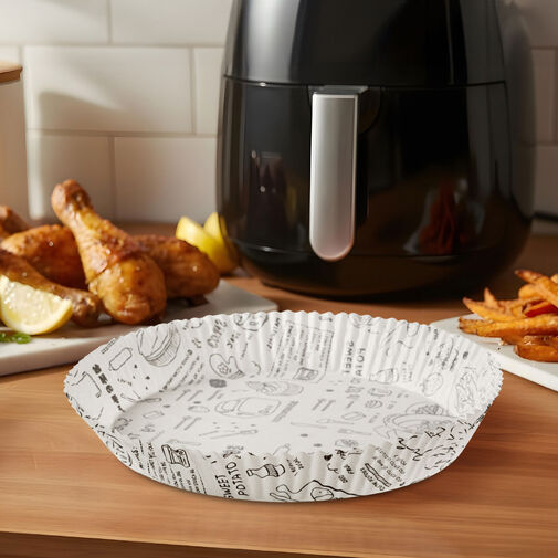 BW1033B • Air fryer sütőpapír - olaj nélküli sütőhöz - mintás, kör - 23 cm - 50 db / csomag