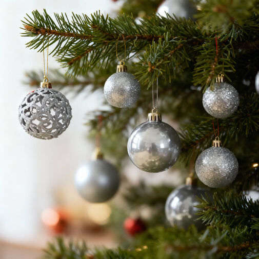 EDO-3083 • Karácsonyfadísz szett - 100 db gömb + csúcsdísz - ezüst