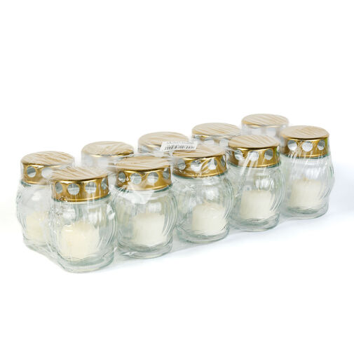 TW1010 • Üveg mécses fém kupakkal - üveg szín: fehér, kupak szín: arany - 10 cm