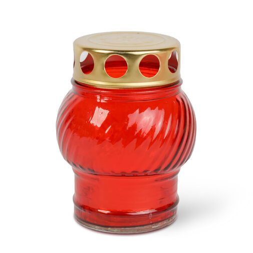 TW1011 • Üveg mécses fém kupakkal - üveg szín: piros, kupak szín: arany - 10 cm