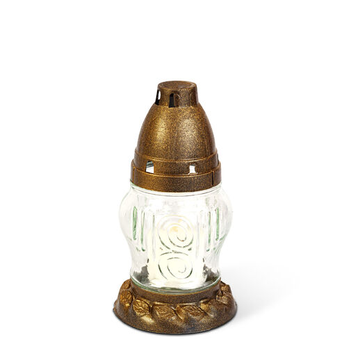 TW1014 • Üveg mécses - fehér üveg - arany antik kupakkal - 16 cm