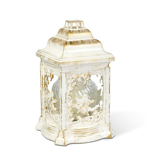 TW1020 • Műanyag katedra mécses - angyalos mintával, belül üveg mécsessel, szín: fehér - arany antik - 25 cm