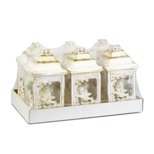 TW1020 • Műanyag katedra mécses - angyalos mintával, belül üveg mécsessel, szín: fehér - arany antik - 25 cm