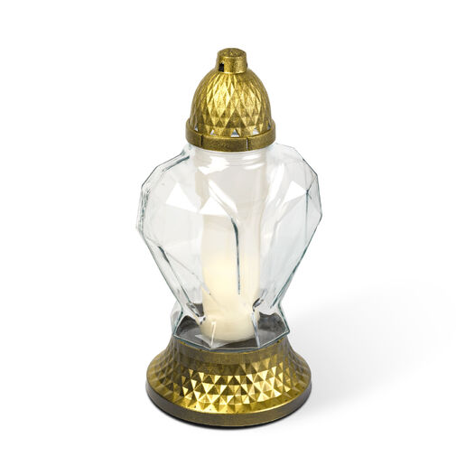 TW1021 • Üveg mécses - műanyag kupakkal, üveg szín: fehér, kupak szín: fekete - arany antik - 31 cm