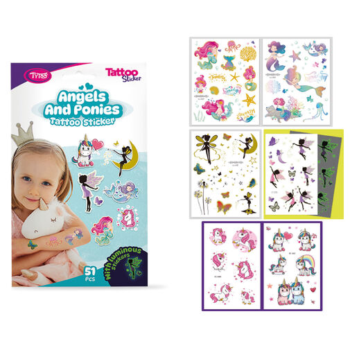 TY50275 • Angyalok és pónik tetoválás matrica szett - 51 db / csomag